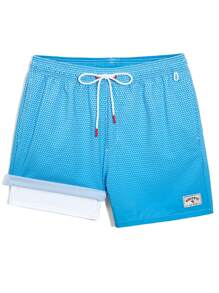 Manfinity Men's Geometric Print Drawstring Waist Beach Shorts Men Swimsuit Shorts Blue And White Swim Trunks Turquoise Swim Trunks - Blue - View 6