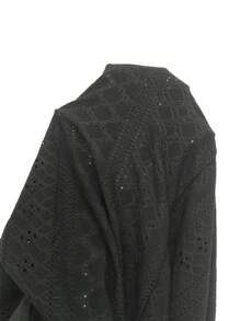 女士蕾丝拼布 V 领提花喇叭下摆睡袍 - 黑色 - 查看 7