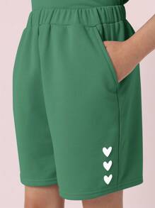 SUMWON 自爱心印花女孩穿搭套装青少年时尚休闲夏季街头服饰 - 綠色 - 查看 7