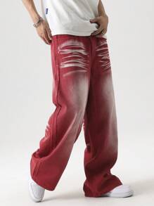 Manfinity EMRG Quần Jeans Nam Túi Baggy Rộng Thường Ngày - Đỏ - Xem 4