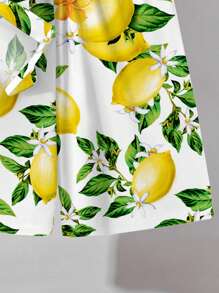 SHEIN Ensemble de 2 pièces pour pré-adolescents : Chemise cardigan à col imprimé citron et shorts décontractés, adapté pour l'été