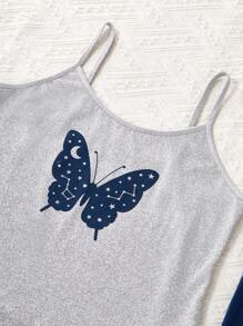 SHEIN 3pcs Women Butterfly & Galaxy Print Pajama Set 3 Pieces Pajama Set Butterfly Print Pajama Set Women Pajama Set Cute Sleep Set Summer Sleepwear Set - Navy Blue - View 5