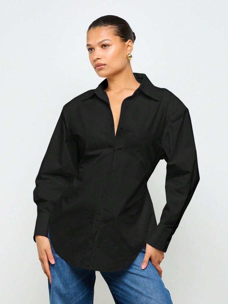 Classic Shoulder Pad Button Down Office Blouse