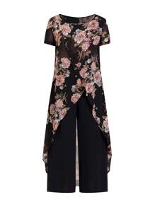 Ellevyn Mother Day Summer Women Asymmetrical Hemline Crossed Split Two Pieces Outfit With Flower Design Hawaiian Two Pieces Outfits - Multicolor - View 7