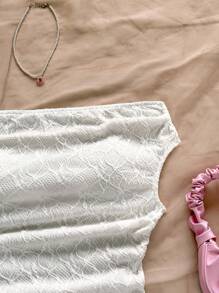 Soleia Blusa attillata da donna con una spalla, in tessuto lavorato a maglia giallo, arricciata, perfetta per vacanze, feste, spiaggia, estate