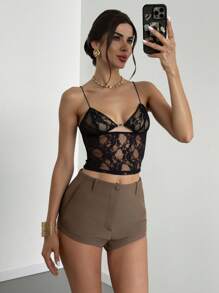 Firerie Shorts courts mi-taille élégants, décontractés, de loisirs, avec poches, en marron, convenant pour la plage, l'aéroport, les sorties décontractées quotidiennes - Tabac - Voir 10