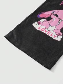 Pantalones largos negros informales con estampado de dibujos animados para niñas adolescentes, atuendos universitarios y ropa deportiva para el regreso a clases 2025