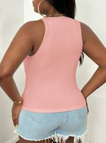 SHEIN PETITE CURVE 大码休闲基本款修身白色圆领露肩背心 - 粉色 - 查看 2