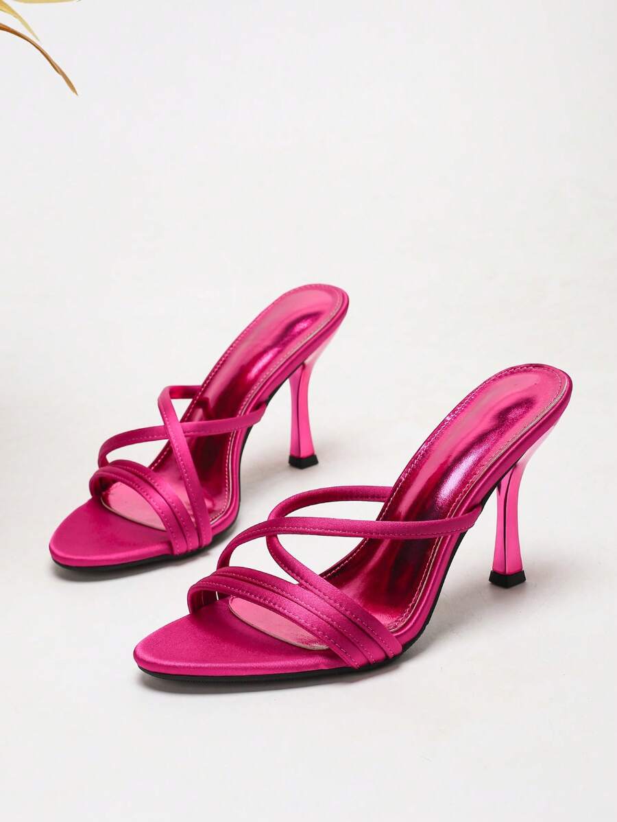 CUCCOO SZL 女士尖头交叉设计时尚高跟凉鞋 - 酒紅色 - 查看 1