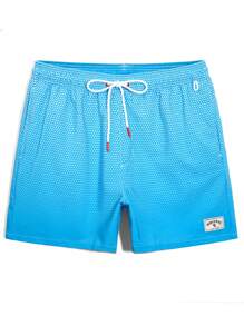 Manfinity Men's Geometric Print Drawstring Waist Beach Shorts Men Swimsuit Shorts Blue And White Swim Trunks Turquoise Swim Trunks - Blue - View 4