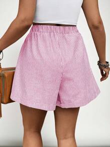 SHEIN VCAY Plus Size Women Loose Casual Elastic Waist Striped Shorts