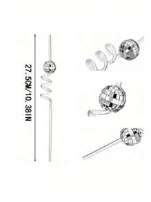 SHEIN 5/10 件可重复使用塑料迪斯科球吸管，迪斯科派对装饰，派对礼品，镜面迪斯科球吸管，70 年代迪斯科装饰，舞会吸管装饰，婚礼，生日用品，Y2k 酷炫装饰，可重复使用，厨房，毕业派对，圣诞节礼物。1 件 - 多色-球 - 查看 11