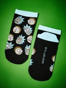 Rick and Morty X SHEIN 4 Pairs Soft Breathable Moisture-Wicking Women Short Socks, Reinforced Toe & Heel For Durability, Suitable For Spring, Summer, Autumn, Winter, Black & Blue Unisex Socks - Multicolor - View 12