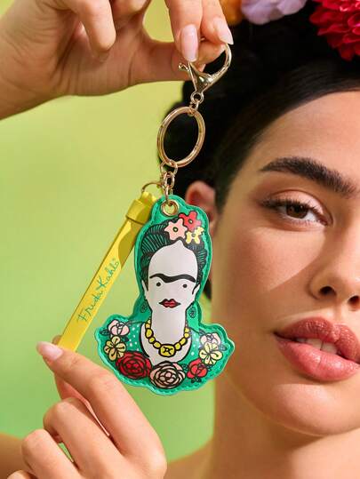 Frida Kahlo X SHEIN 1pc Character Print Leather Keychain, Suitable For Bags, Wallets, Can Be Used As Bag Decoration Or Wallet Storage Buckle, Suitable For Women