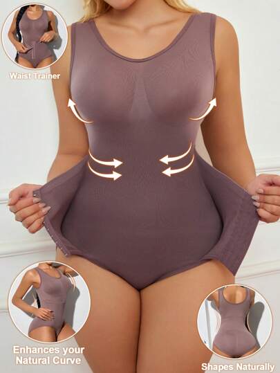 SHEIN Body sculptant sans couture pour femmes avec crochets réglables pour affiner la taille, soulever les seins et les fesses. Gaine de compression haute pour le corps entier. Sous-vêtements modelants convenant à diverses occasions