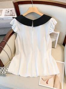 Regalyn 2 pezzi Set di top con maniche a campana e pantaloncini con fiocco, taglie forti, per donne in estate, minimalista, giovane, elegante, adatto per vacanze e uscite