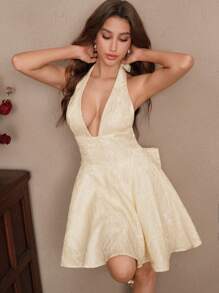 Savoree Elegantes, schickes rückenfreies Damen Mini A-Linien Kleid - Beige - Übersicht 4