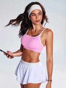 Easify SHEIN Sport Farbblock nahtloser dehnbarer Sport-BH mit Spaghettiträgern, Sommer Damen Sport-BHs Workout Top Frauen Damen Sport-BH Damen Bekleidung Athletic Workout Kleidung Frauen