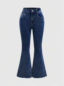 ROMWE Fairycore Women's Butterfly Beaded Embroidered Flare Leg Jeans - Blue - View 2