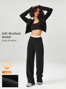 GLOWMODE 30 英寸莫代尔羊毛宽腿高腰可调节抽绳腰裤带侧袋日常休闲