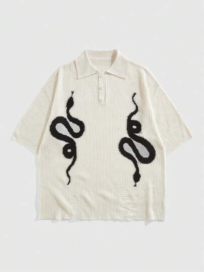 Street Life Polo col casual en tricot à motif serpent, Halloween