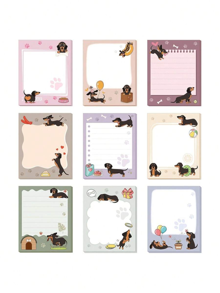 SHEIN 9 Pads 450 Pages Dachshund Sticky Notes 3.15 X 3.94 Inches Cute Self Sticky Note Pads Colored Adhesive Notepad For Memo Reminder Journal Studying Office Home Dachshund Gifts For Women - Multicolor - View 1