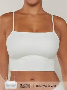 LUVLETTE Dream Curve 2ndSkin Wireless Seamless White Built-In Bra Backless Lounge Basic Sports Workout White Lingerie As Outerwear Camisole Tank Tube Top
