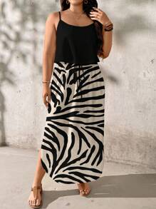 SHEIN LUNE Plus Size Animal Print Summer Dress,Sun Dresses For Women,Sundress Chic Dress - Black and White - View 6