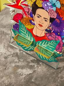 Frida Kahlo X SHEIN Soporte grueso portátil de decoración de escritorio para teléfono móvil / tableta con figura impresa pintada acrílica
