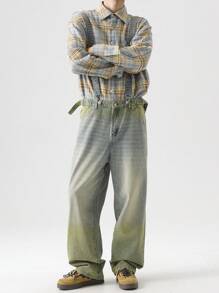 Chillumni Men's Casual Washed Ombre Denim Bib Overalls Men S Wide Leg Jeans - Light Wash - View 3