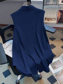 SHEIN LUNE Camisa holgada sin mangas con bordado de caballero para mujer talla grande - Azul Marino - Ver 2