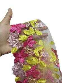 SHEIN Embroidered Patchwork Fishbone Silhouette Rainbow Ombre Print Mesh Camisole Nightgown - Multicolor - View 7