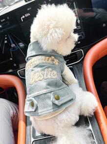 PETSIN 1pc Universal Pet Dog "Mama's Bestie" Cute & Fashion Embroidery Pattern Casual Pullover Jacket, Leash Attachable - Blue - View 3