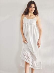 Ocili Leisure 100% Cotton Embroidered Open Front Button Down Comfortable Women's House Dress