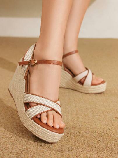 Styleloop Sandalias de plataforma con cuña de cuerda tejida para mujer, estilo de vacaciones BOHO Chic Retro del Oeste Americano para festival de música, zapatos de suela gruesa