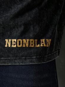 NEON BLANC 男士休闲圆领星星图案短袖T恤，适合夏季，街头潮流版 - 黑色 - 查看 5