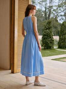 MOTF PREMIUM VESTIDO CON BOLSILLO DE RIBETE CONTRASTANTE - Azul - Ver 3