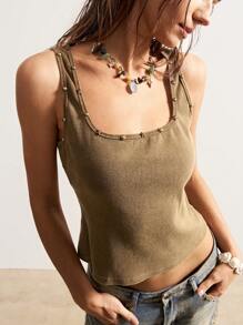 Bohemela 女士纯色针织修身圆领吊带背心 - 摩卡棕 - 查看 3