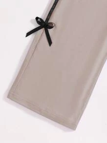 Conjunto de 2 peças plus size para meninas, casual, resort, confortável, simples, elegante, com laço fofo e fita de cor contrastante