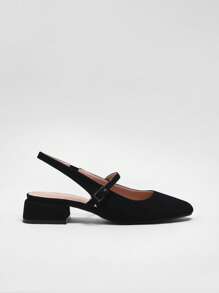 Solezae 女士法式时尚露跟方头低跟粗跟黑色小块高跟鞋 - 灵感源自可可风格，优雅、经典、舒适婚鞋，母亲节礼物 - 黑色 - 查看 3