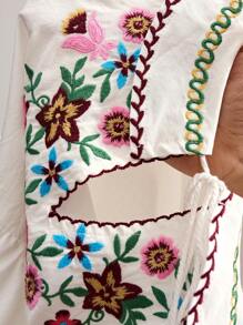 Bohemela 花卉刺绣荷叶边下摆度假休闲连衣裙 - 杏色 - 查看 16