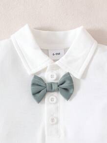 Souflis Souflis 2pcs Baby Boy Gentleman Outfit, Includes Collared Jumpsuit With Bowtie And Adjustable Suspender Shorts, Suitable For Occasions, Parties, Formal Events, Weddings, Christenings, Ceremonies And Birthday Celebrations, For Infants 1 Month To 2 Years Old, Baby Bodysuit,1st Birthday Outfit,Photoshoot Outfit, Summer,Kid Clothes,Toddler Clothes, Baby Western, Baby Outfit,Birthday Outfit,Baptism Outfit,Christening Plain - Multicolor - View 7