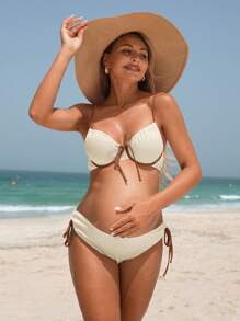 SHEIN Maternity Summer Beach Tie Front Bikini Set