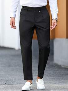 Manfinity Mode Pantalones casuales de negocios para hombres, pantalones Ins de alto rendimiento-costo, adecuado para negocios, viajes, banquetes y combinaciones diarias, regalo ideal para novio/esposo - Negro - Ver 3