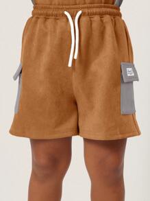 SUMWON Conjunto de dos piezas de terciopelo con mangas cortas y paneles de contraste para niños, ropa premium para otoño e invierno - Naranja - Ver 6