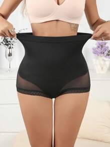 SHEIN Culotte taille haute sans couture avec inserts en tulle pour un maintien et un contrôle du ventre simples et efficaces - Noir - Voir 7