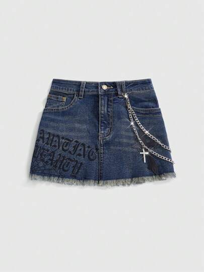 Grunge Punk Sexy Y2K Gothic Slogan, Spider Web, PU Cross Low Rise Mini Denim Skirt For Women