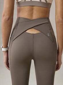 OutZeal 女式凉爽触感防晒交叉后腰喇叭运动裤健身日常休闲秋季 - 棕色 - 查看 9