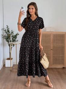 EMERY ROSE 女士度假休闲碎花连衣裙 - 黑色 - 查看 5
