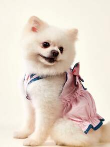 PETSIN Rok Pullover Anjing/Kucing Berwarna Pink Manis & Elegan dengan Hiasan Pita Lipit, Cocok untuk Pesta, Ulang Tahun, dan Acara Lainnya, Musim Semi/Panas - Berwarna merah muda - View 4